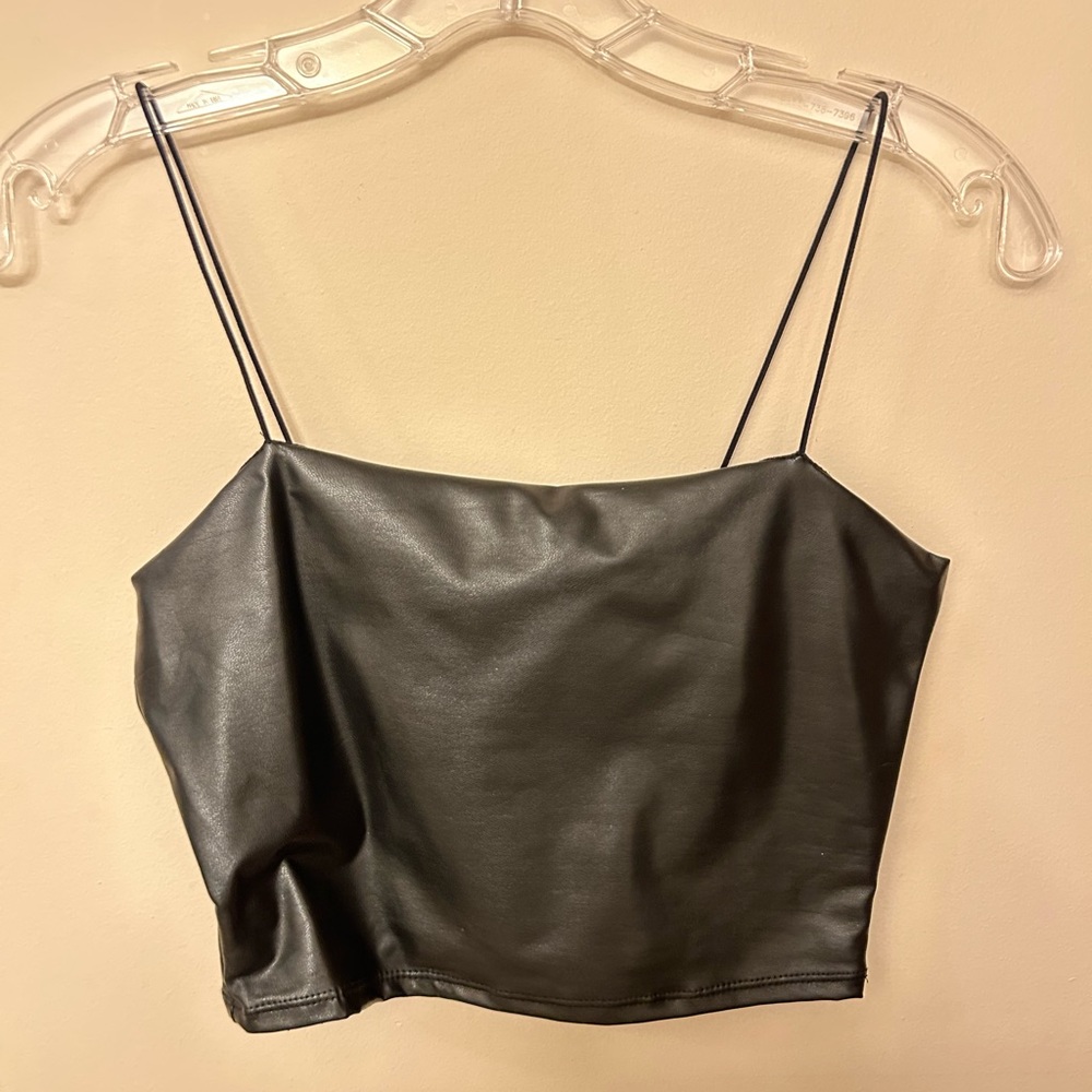 Garage Black Leather Crop Top